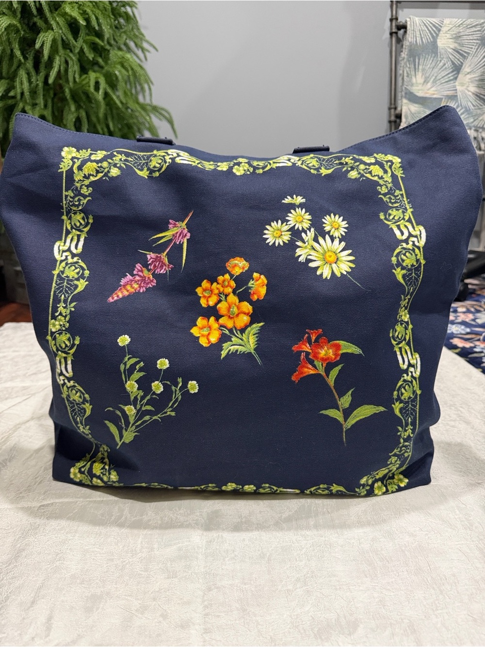 Agua Bendita x Target Floral Canvas Tote Bag Navy Blue